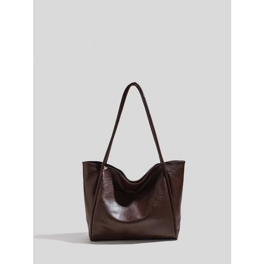 PU Leather Tote Bag Brown / One Size Apparel and Accessories