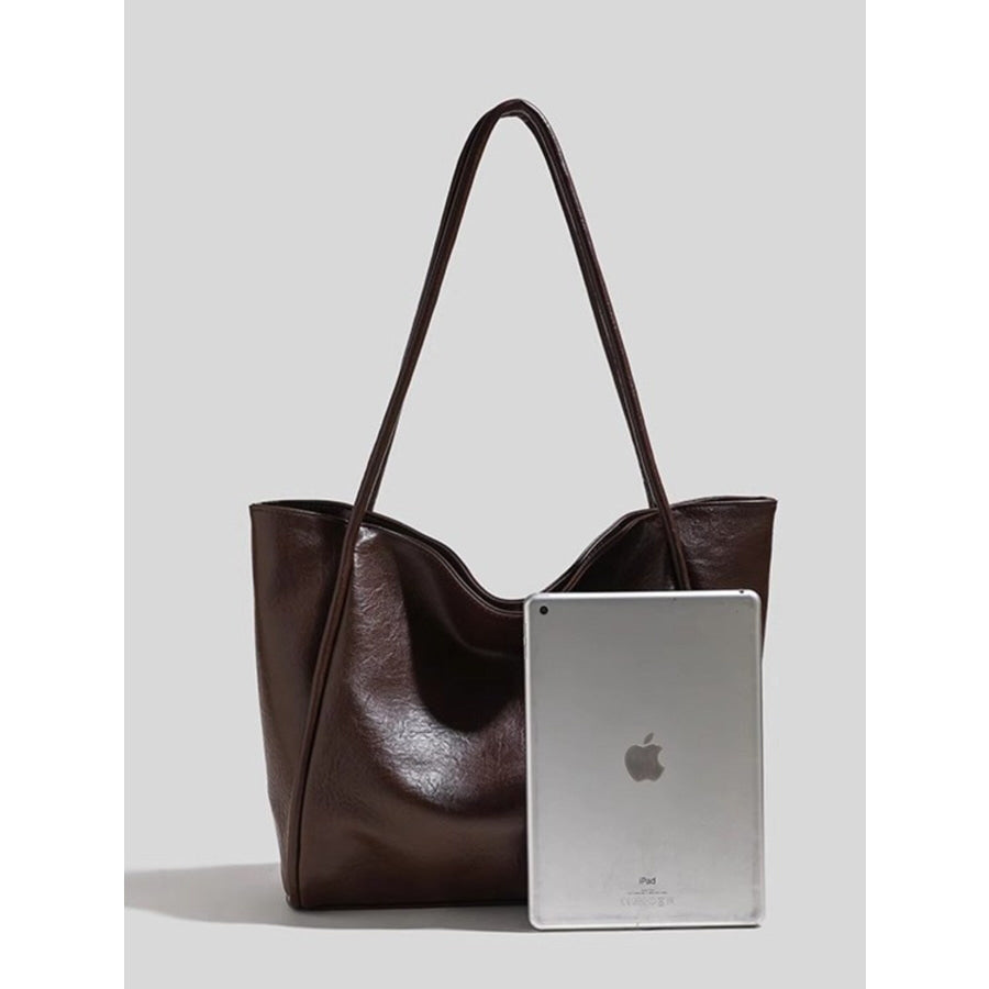 PU Leather Tote Bag Brown / One Size Apparel and Accessories