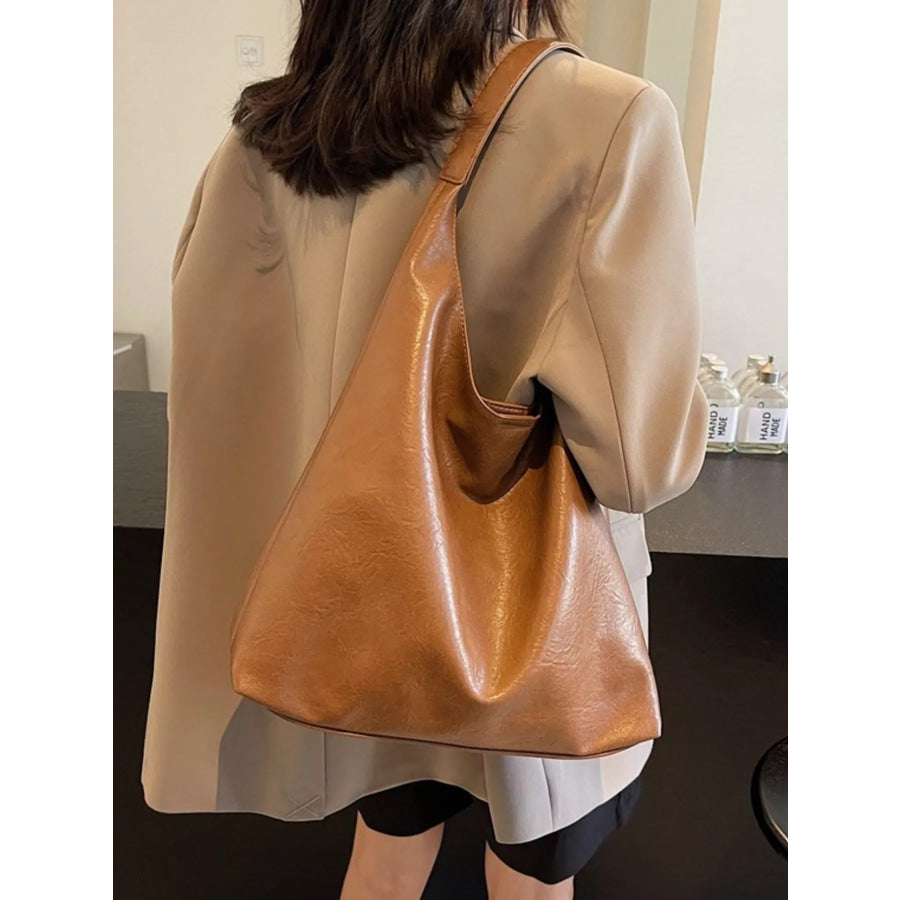 PU Leather Tote Bag Brown / One Size Apparel and Accessories