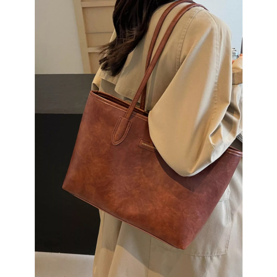 PU Leather Tote Bag Brown / onesize Apparel and Accessories