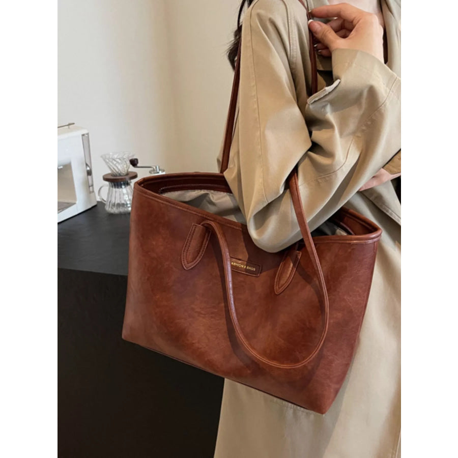 PU Leather Tote Bag Brown / onesize Apparel and Accessories