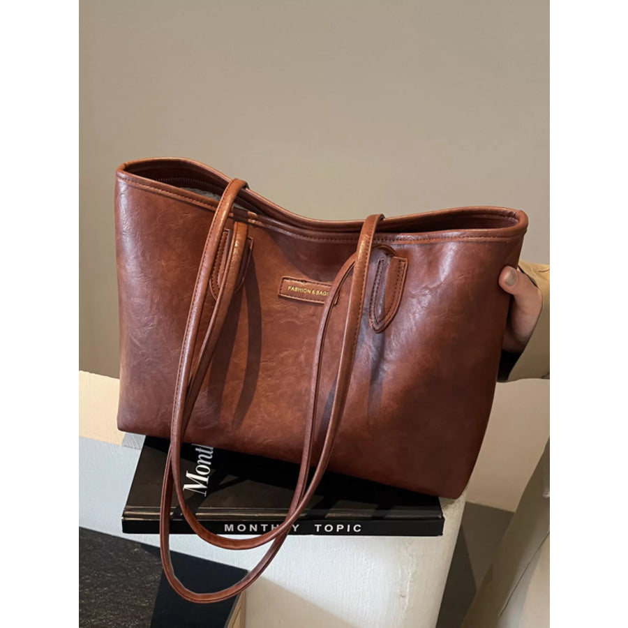 PU Leather Tote Bag Brown / onesize Apparel and Accessories