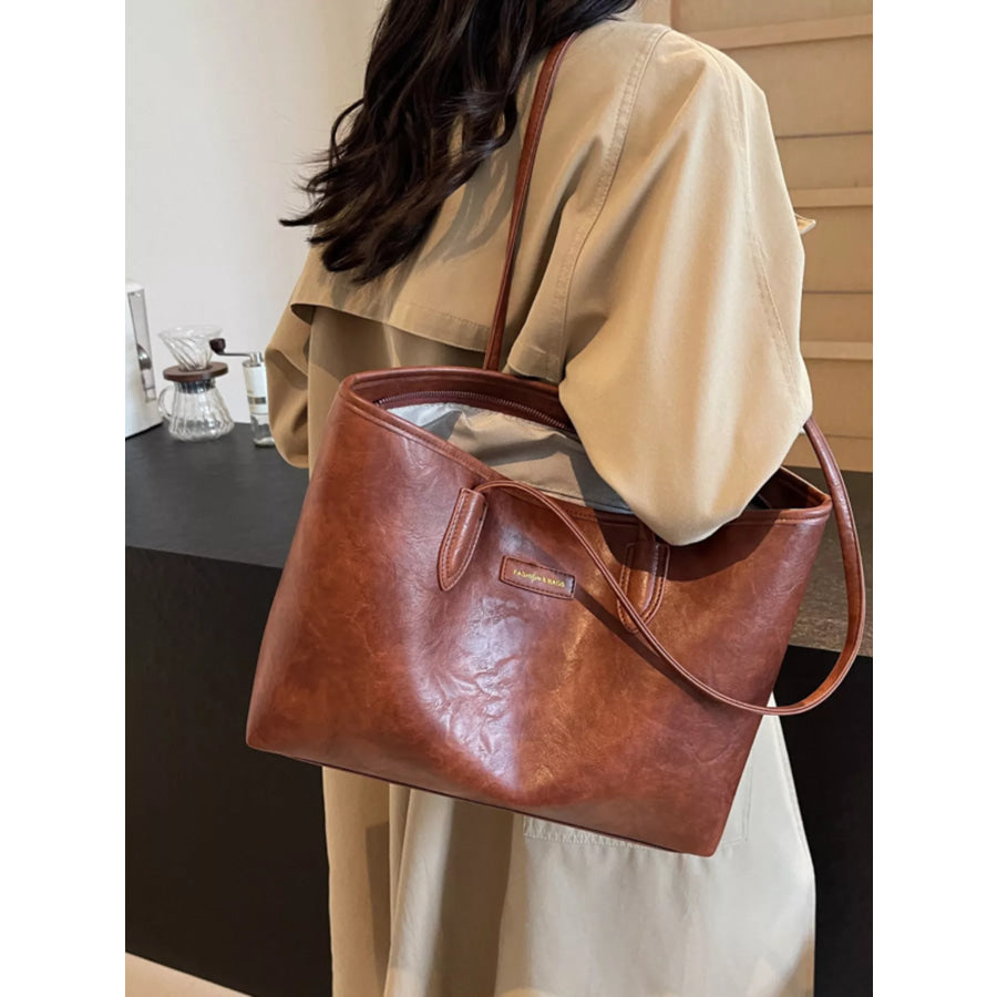 PU Leather Tote Bag Brown / onesize Apparel and Accessories