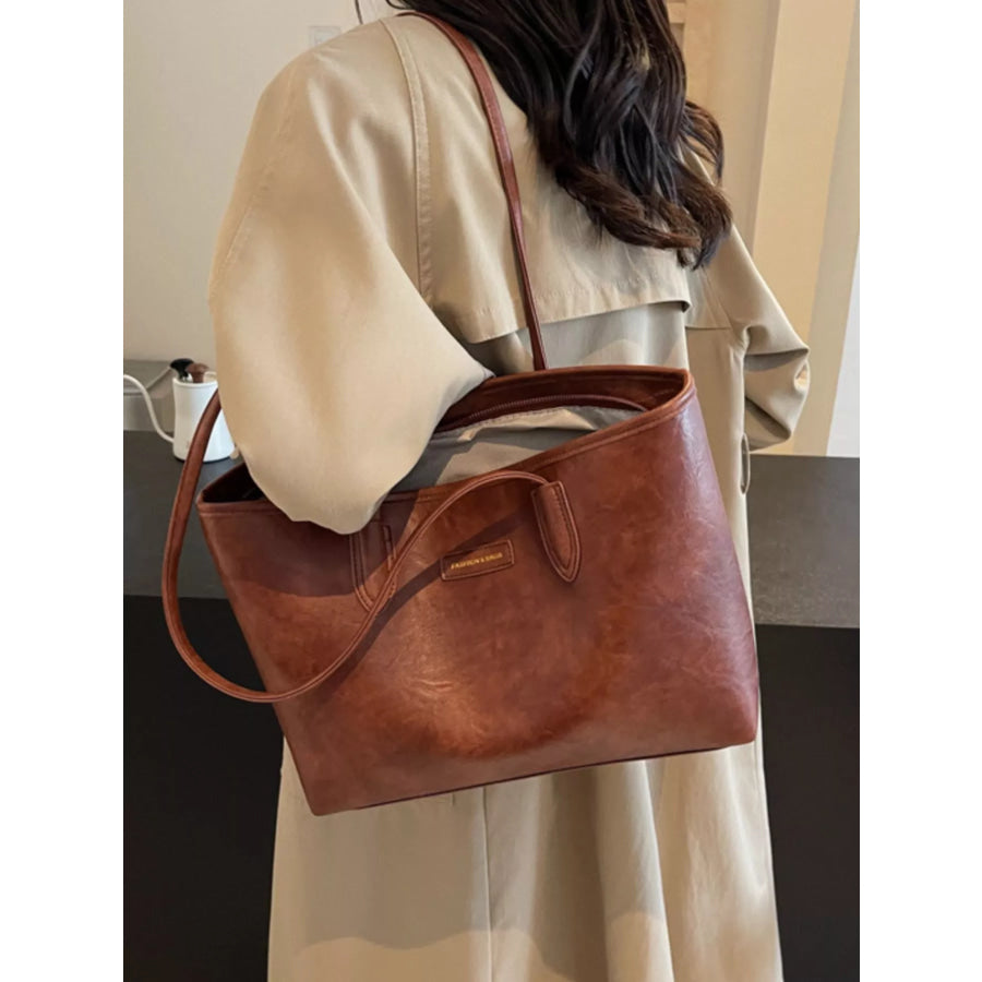 PU Leather Tote Bag Brown / onesize Apparel and Accessories