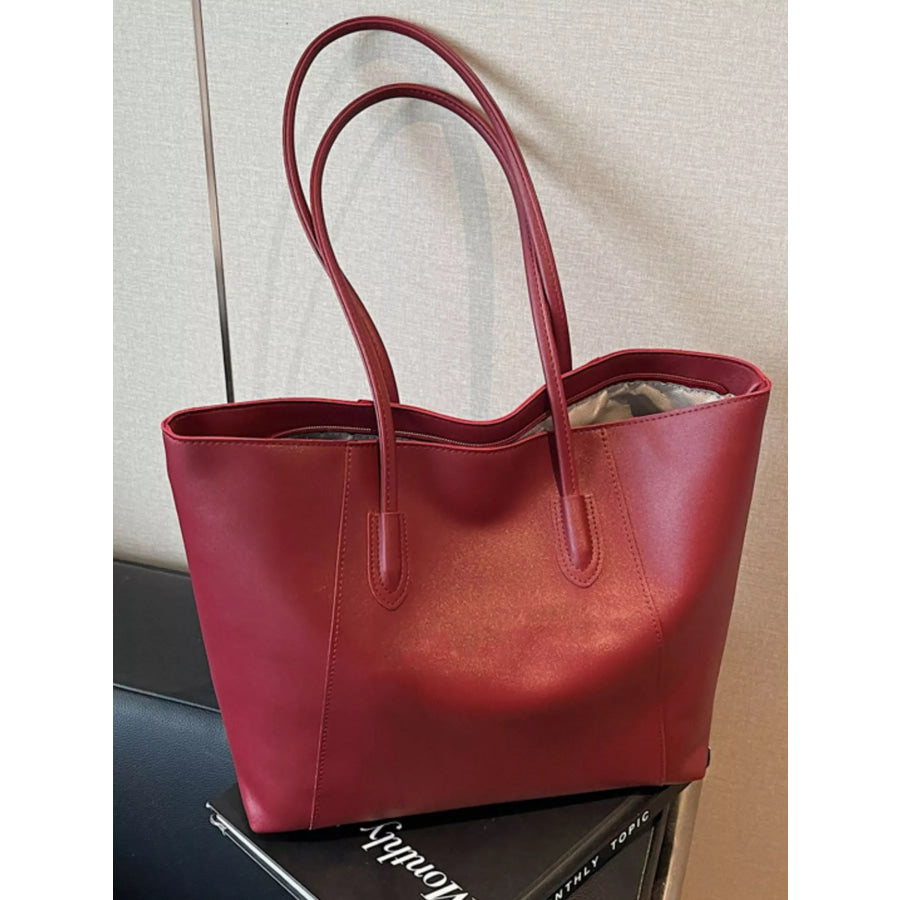 PU Leather Tote Bag Deep Red / One Size Apparel and Accessories