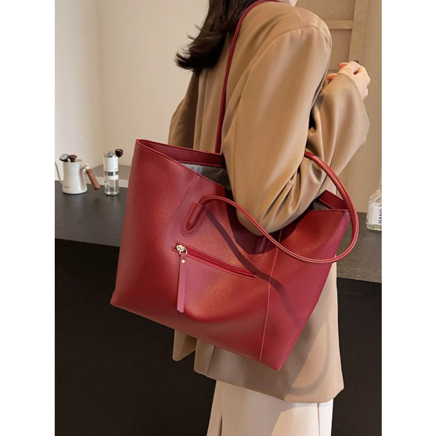 PU Leather Tote Bag Deep Red / One Size Apparel and Accessories