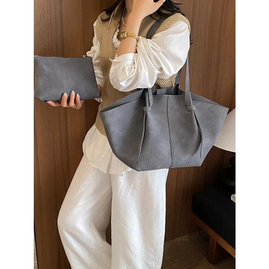 PU Leather Tote Bag Gray / onesize Apparel and Accessories