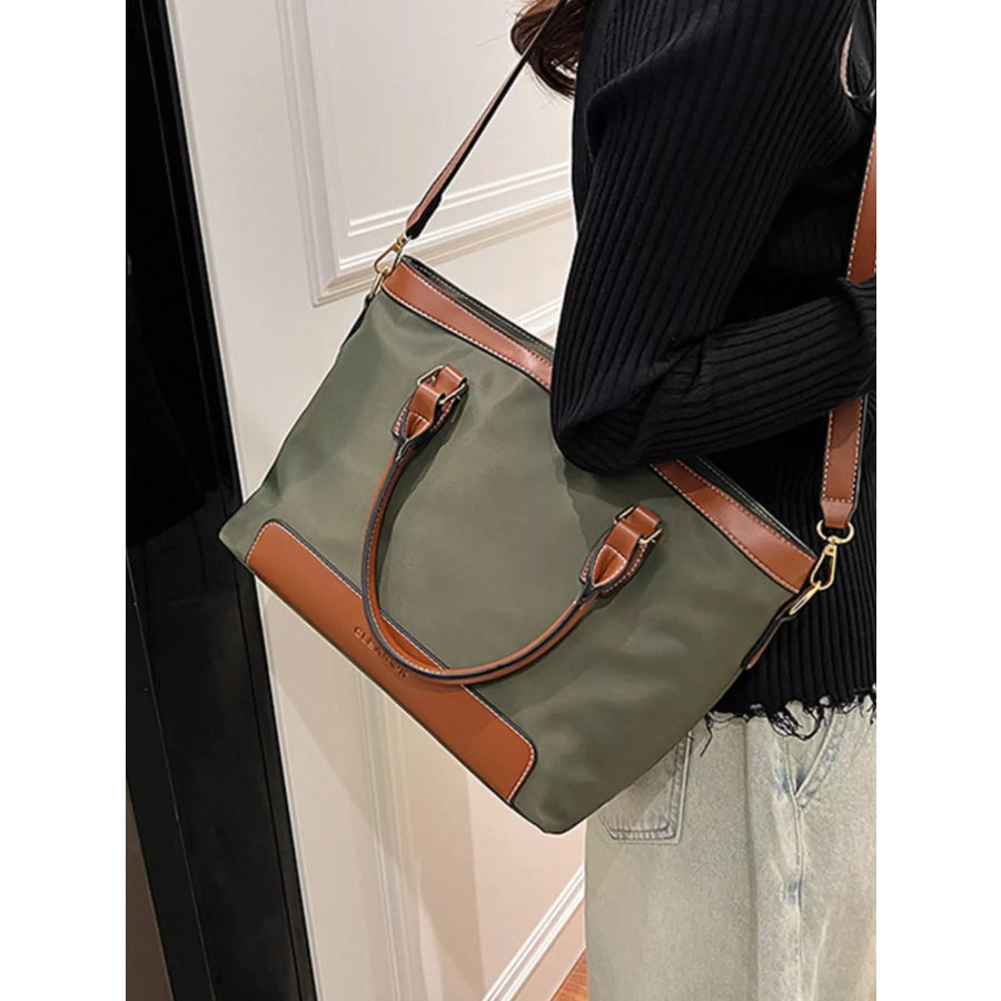 PU Leather Tote Bag Green / One Size Apparel and Accessories