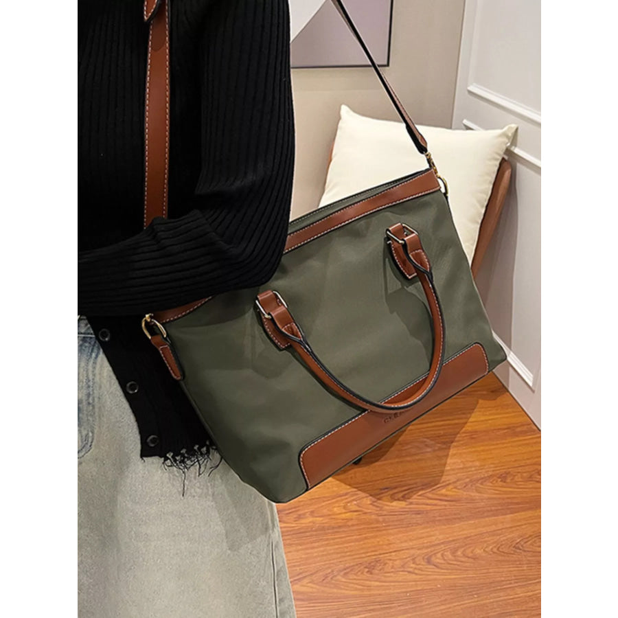 PU Leather Tote Bag Green / One Size Apparel and Accessories