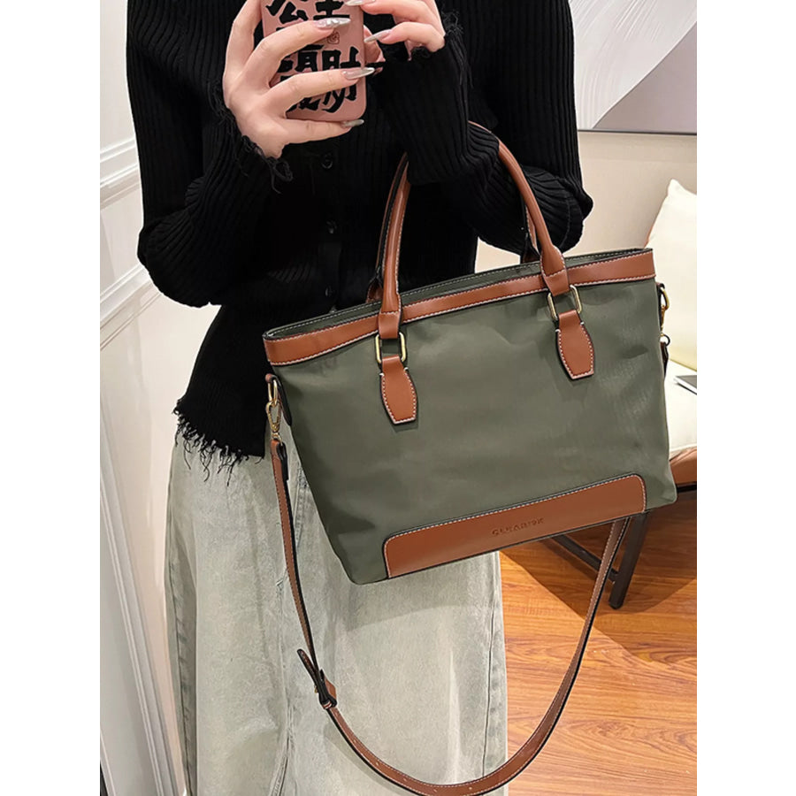 PU Leather Tote Bag Green / One Size Apparel and Accessories