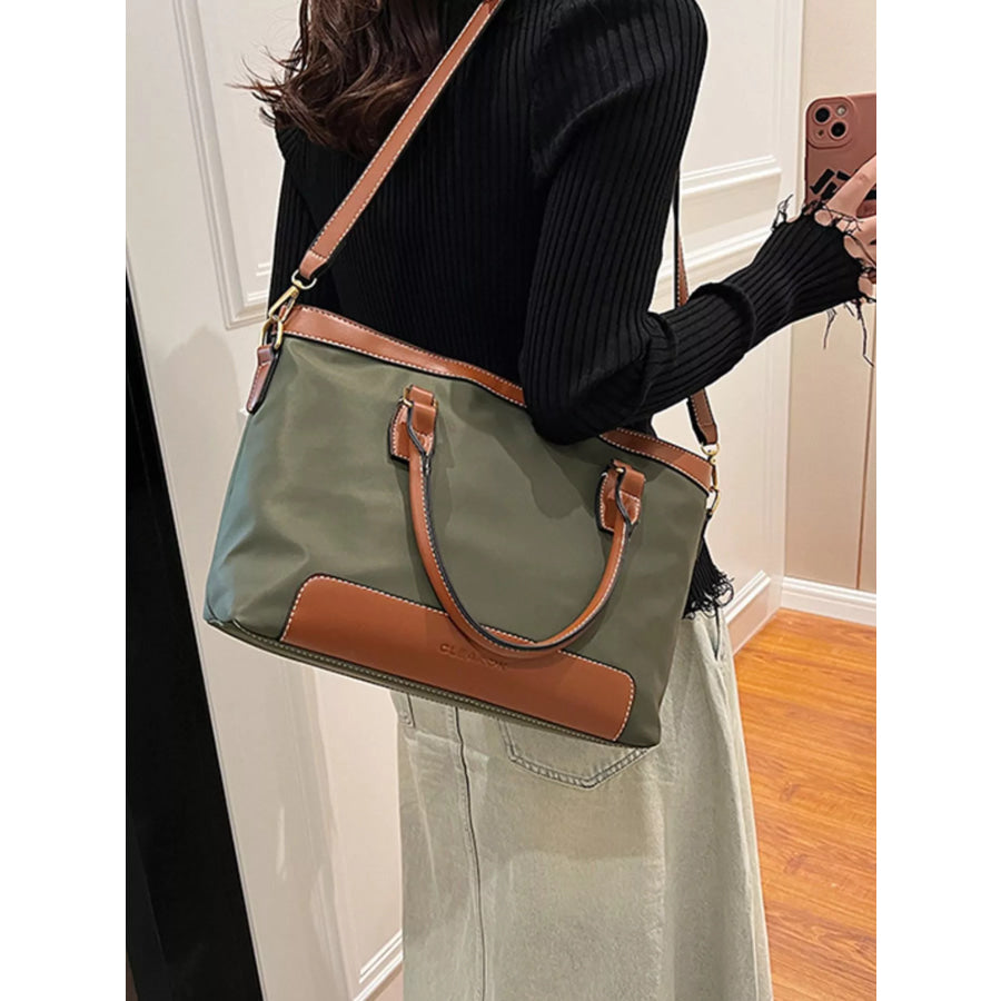 PU Leather Tote Bag Green / One Size Apparel and Accessories