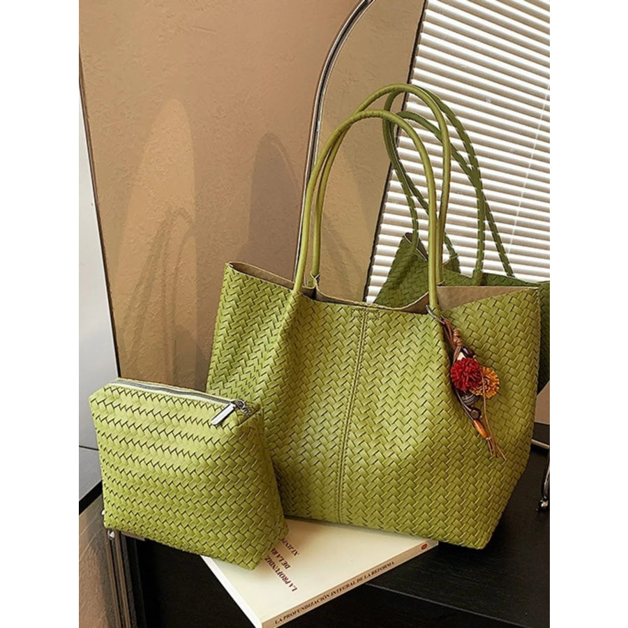 PU Leather Tote Bag Green / One Size Apparel and Accessories