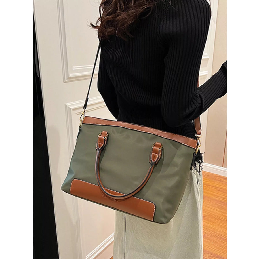 PU Leather Tote Bag Green / One Size Apparel and Accessories