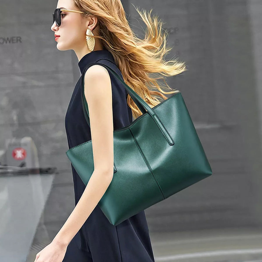 PU Leather Tote Bag Green / onesize Apparel and Accessories