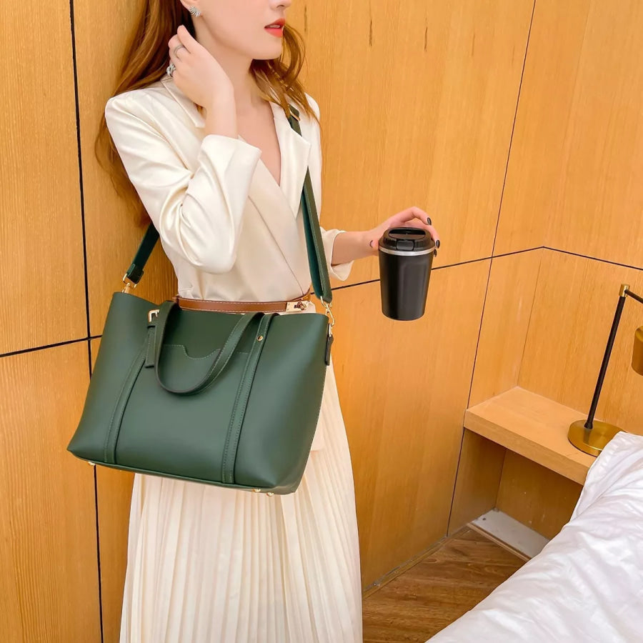 PU Leather Tote Bag Green / onesize Apparel and Accessories