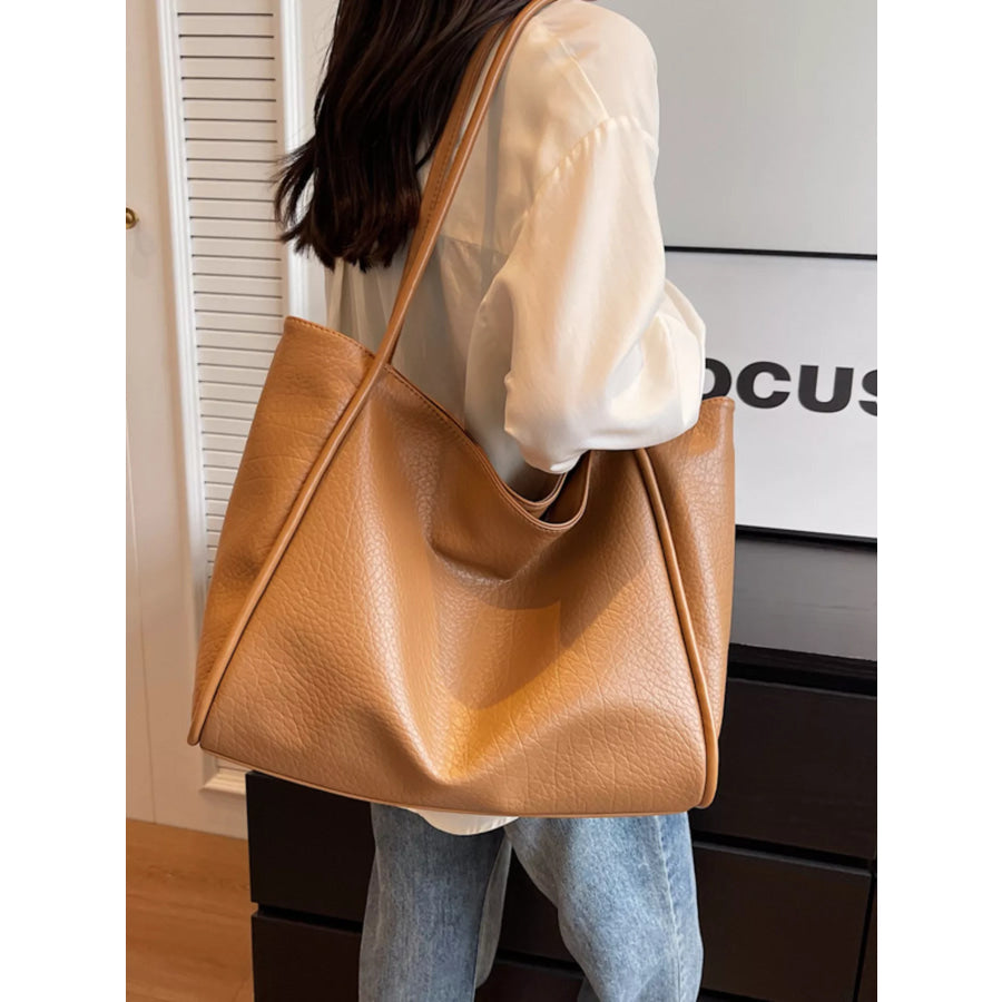 PU Leather Tote Bag Khaki / onesize Apparel and Accessories