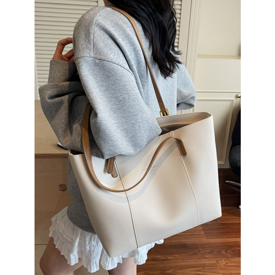 PU Leather Tote Bag White / One Size Apparel and Accessories