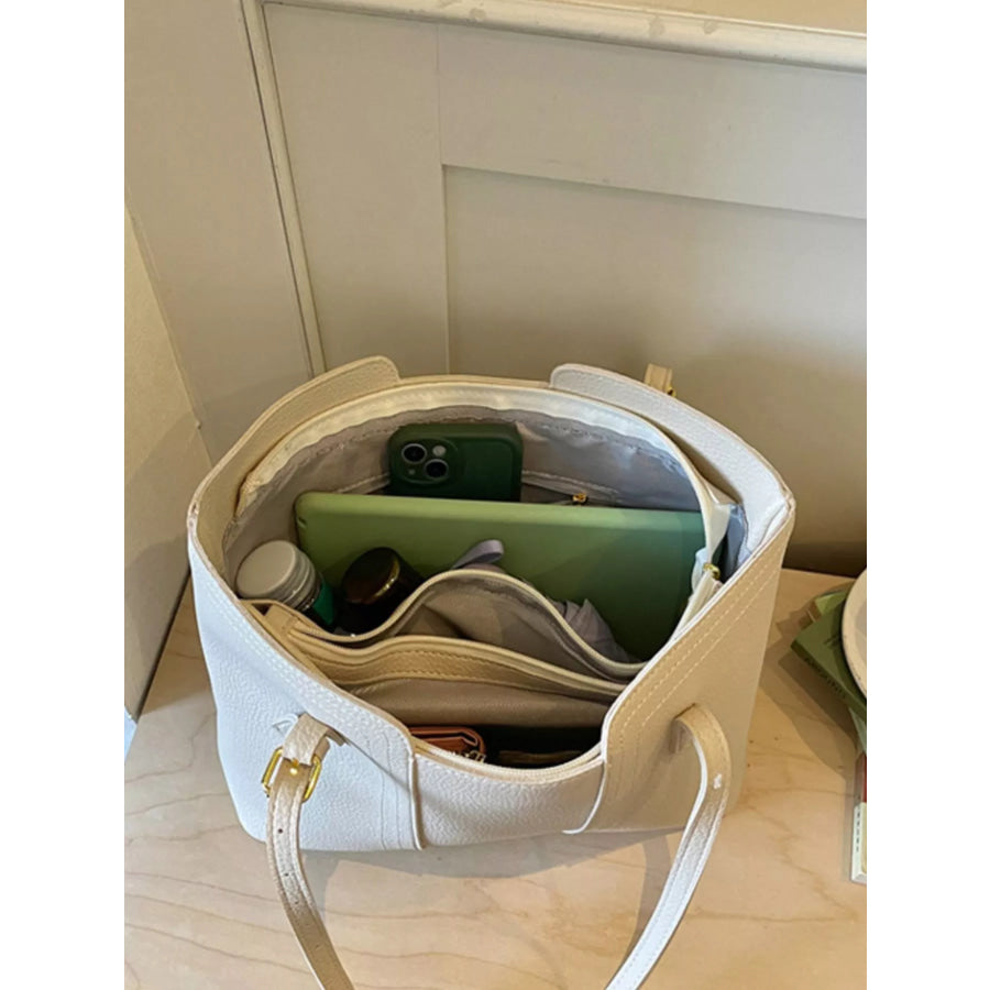 PU Leather Tote Bag White / onesize Apparel and Accessories