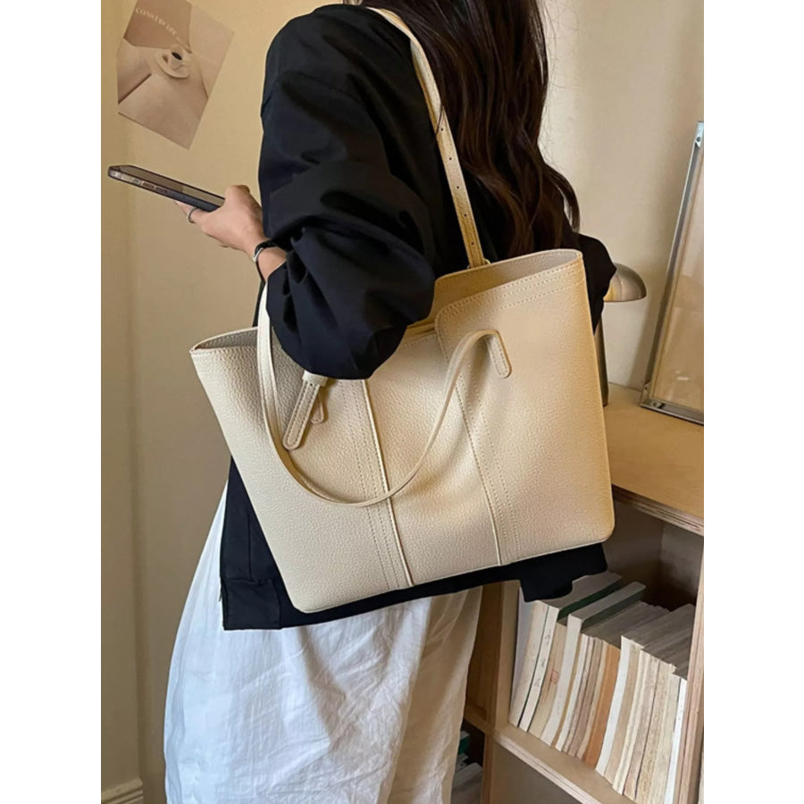 PU Leather Tote Bag White / onesize Apparel and Accessories