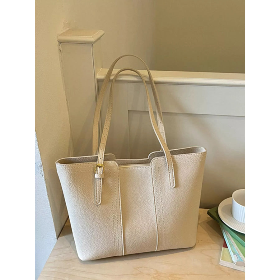 PU Leather Tote Bag White / onesize Apparel and Accessories