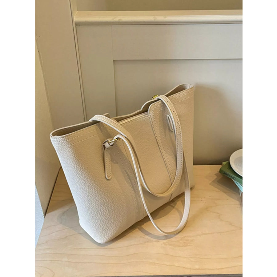 PU Leather Tote Bag White / onesize Apparel and Accessories