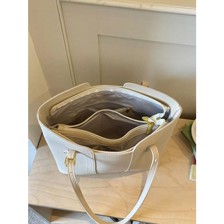 PU Leather Tote Bag White / onesize Apparel and Accessories