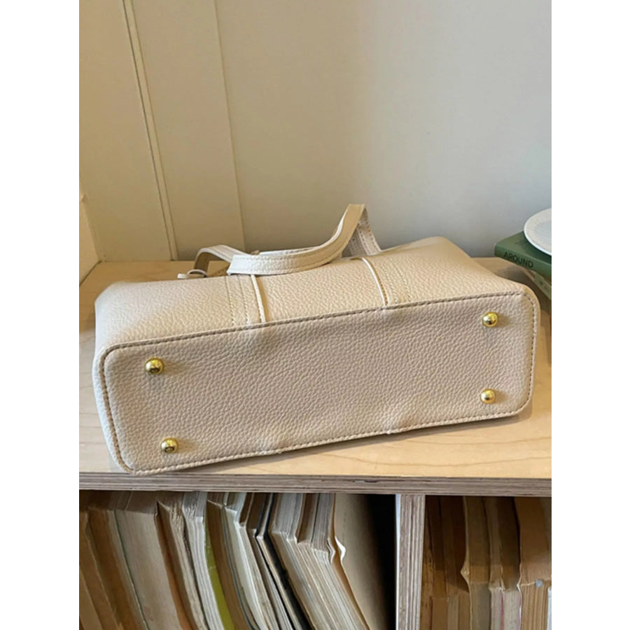 PU Leather Tote Bag White / onesize Apparel and Accessories