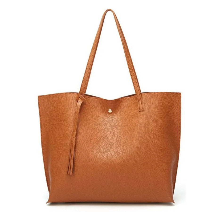 PU Leather Tote Bag with Tassel Apparel and Accessories