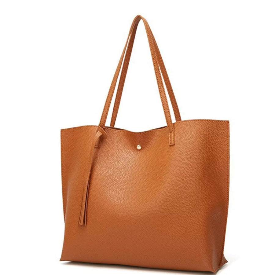 PU Leather Tote Bag with Tassel Apparel and Accessories