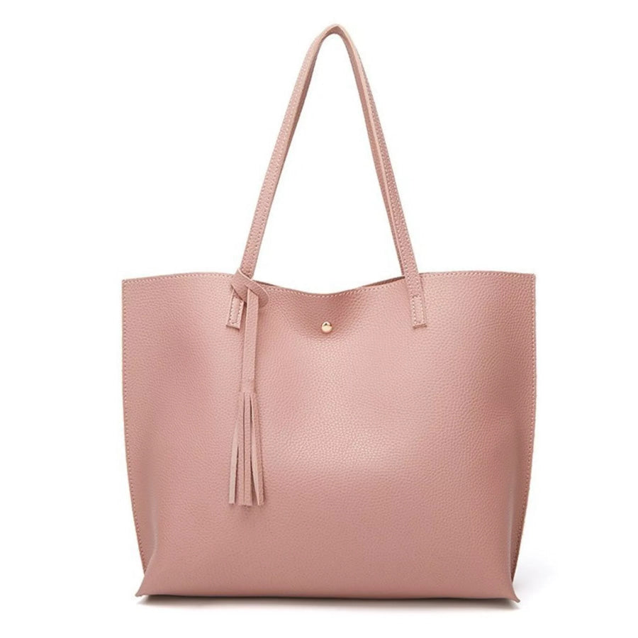 PU Leather Tote Bag with Tassel Pink / ONESIZE Apparel and Accessories