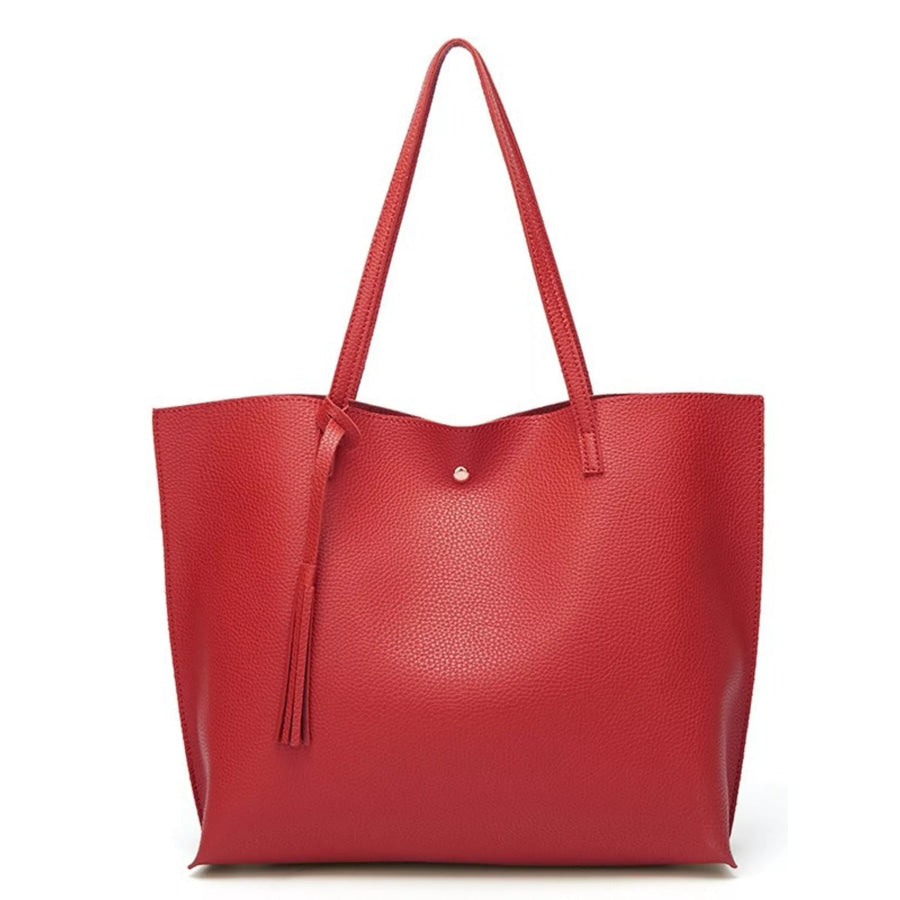 PU Leather Tote Bag with Tassel Red / ONESIZE Apparel and Accessories