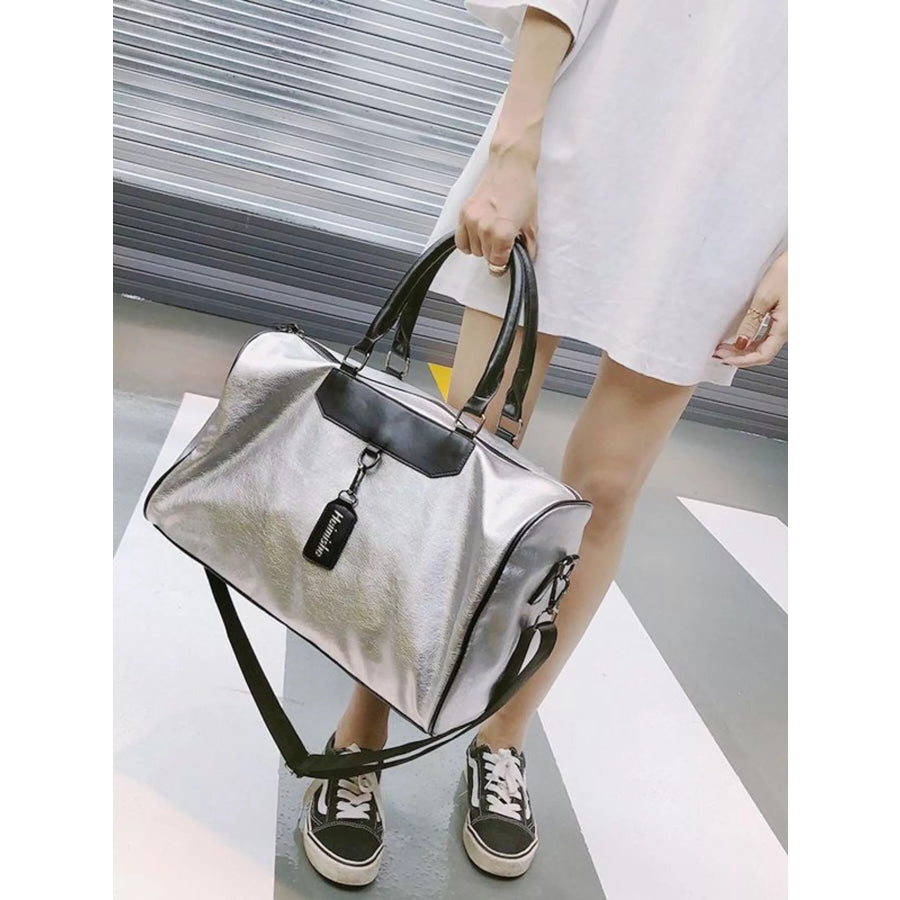 PU Leather Travel Bag Silver / One Size Apparel and Accessories