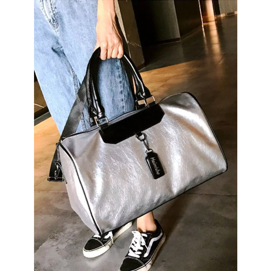 PU Leather Travel Bag Silver / One Size Apparel and Accessories