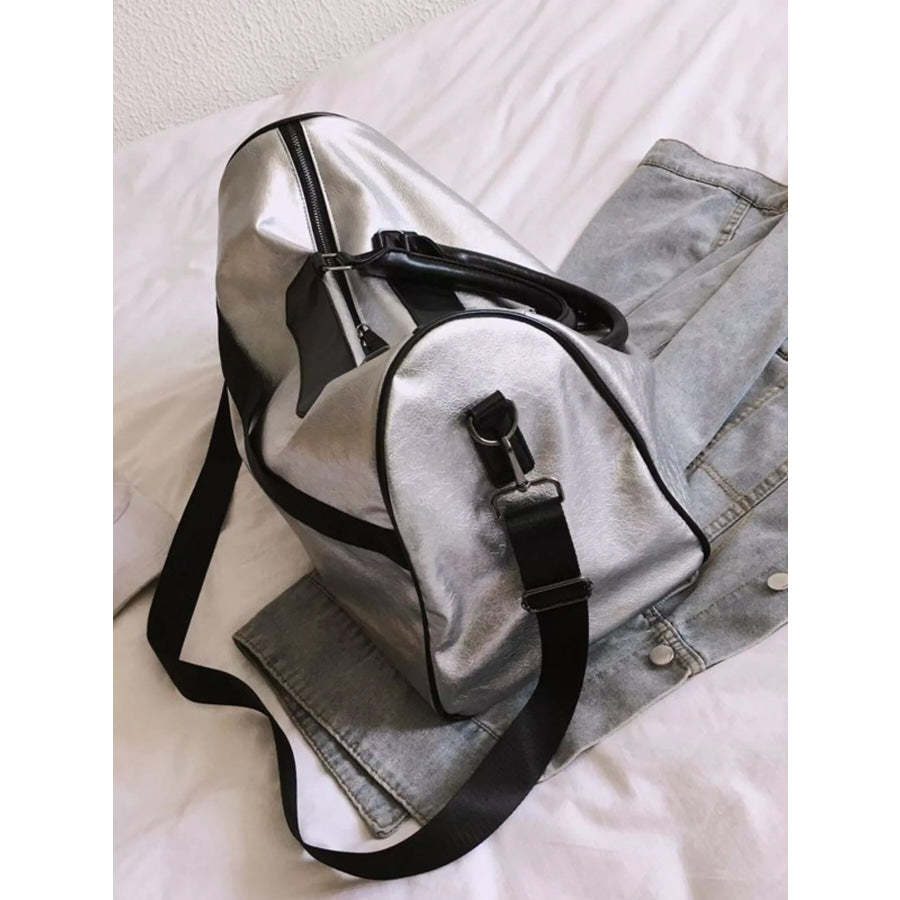 PU Leather Travel Bag Silver / One Size Apparel and Accessories
