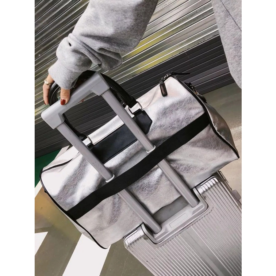 PU Leather Travel Bag Silver / One Size Apparel and Accessories
