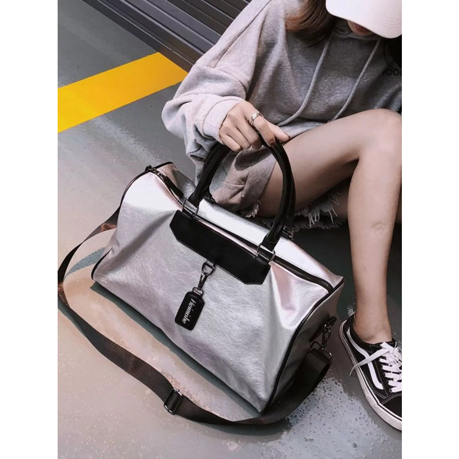 PU Leather Travel Bag Silver / One Size Apparel and Accessories
