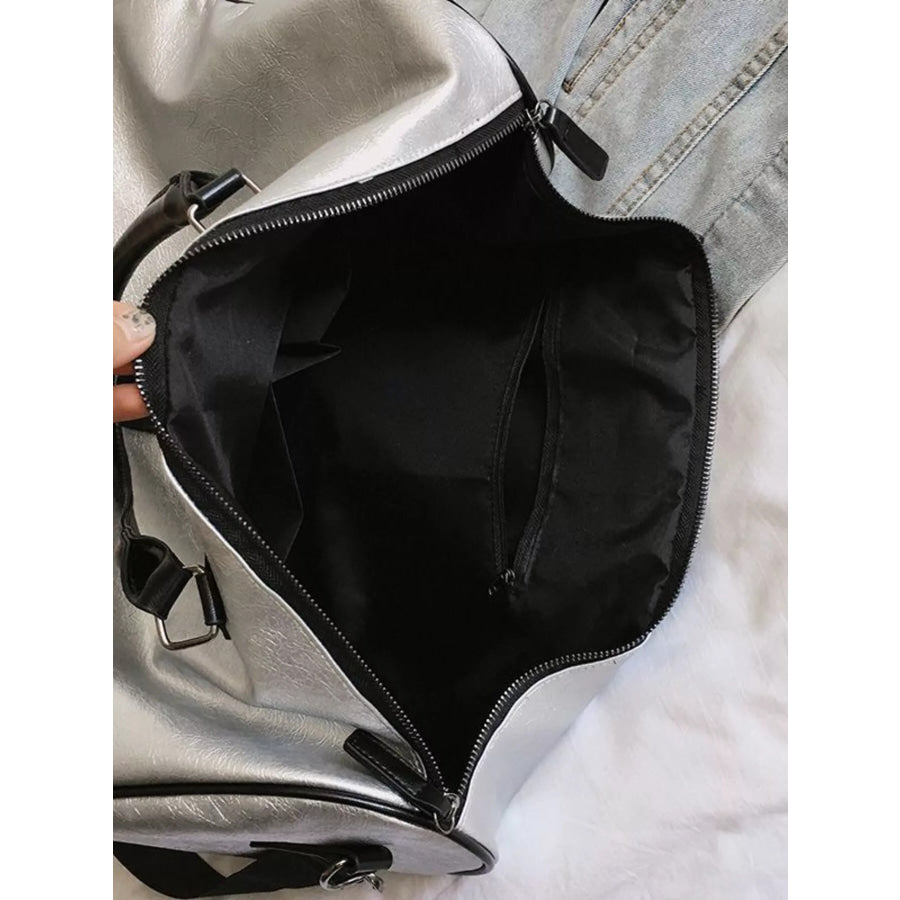 PU Leather Travel Bag Silver / One Size Apparel and Accessories