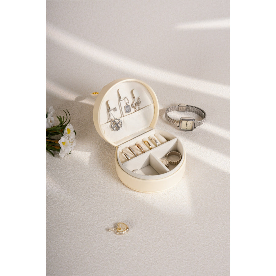 PU Leather Travel Jewelry Box Cream / One Size Apparel and Accessories