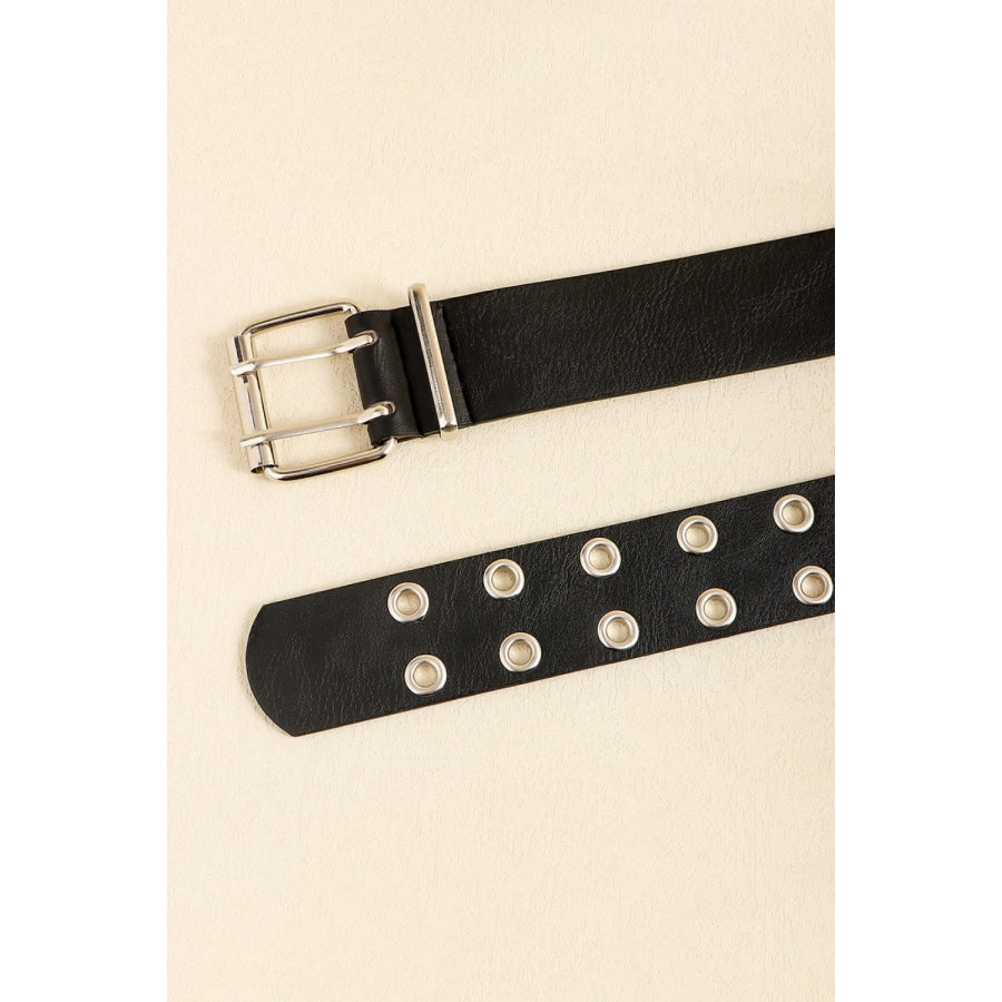 PU Leather Two Row Eyelet Belt Black / One Size