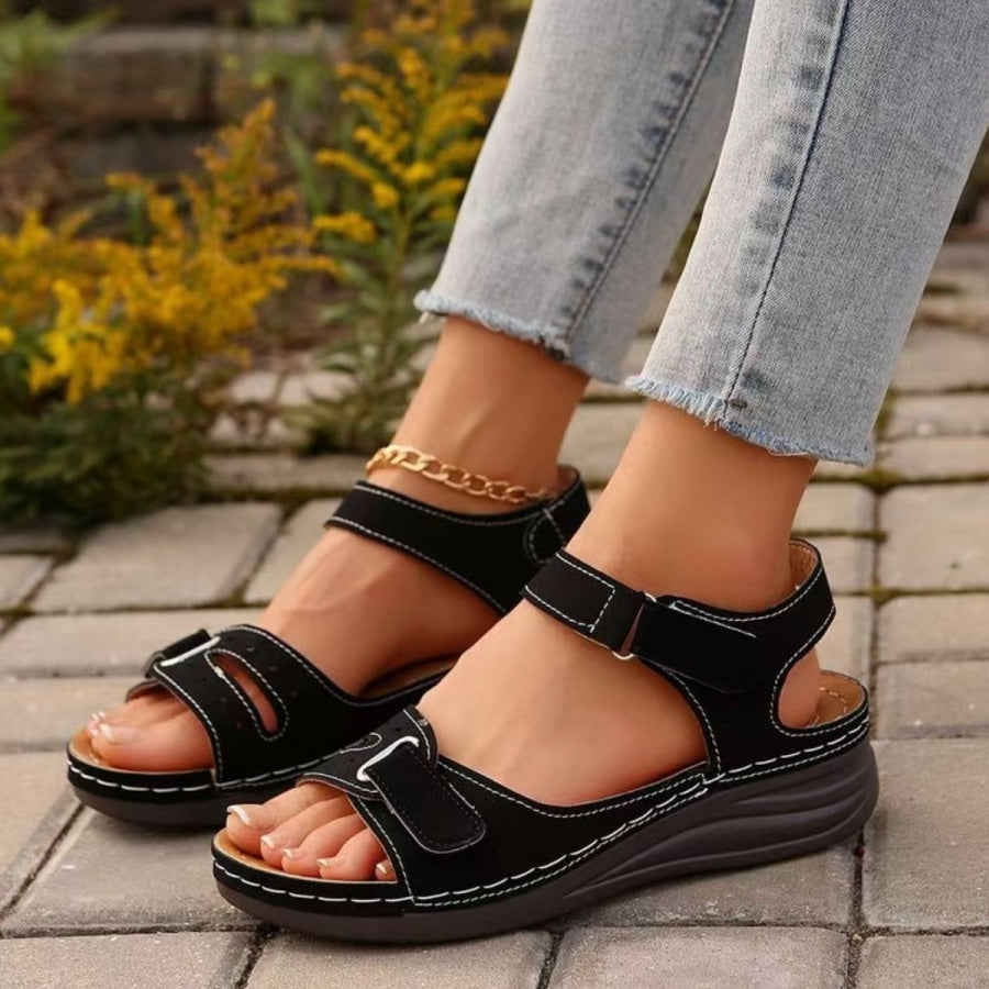 PU Leather Wedge Buckle Sandals Apparel and Accessories