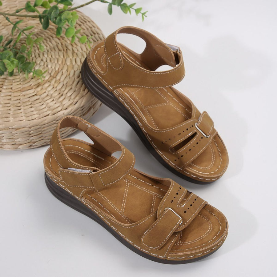 PU Leather Wedge Buckle Sandals Brown / 36(US5) Apparel and Accessories