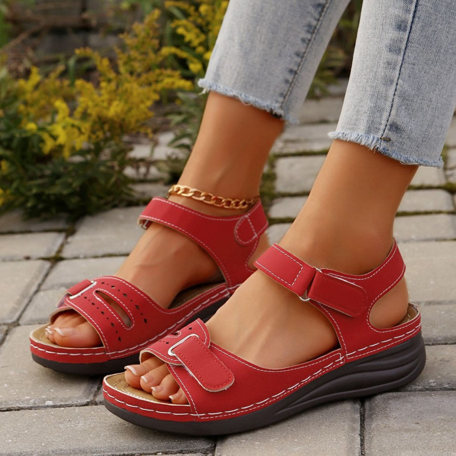 PU Leather Wedge Buckle Sandals Red / 36(US5) Apparel and Accessories