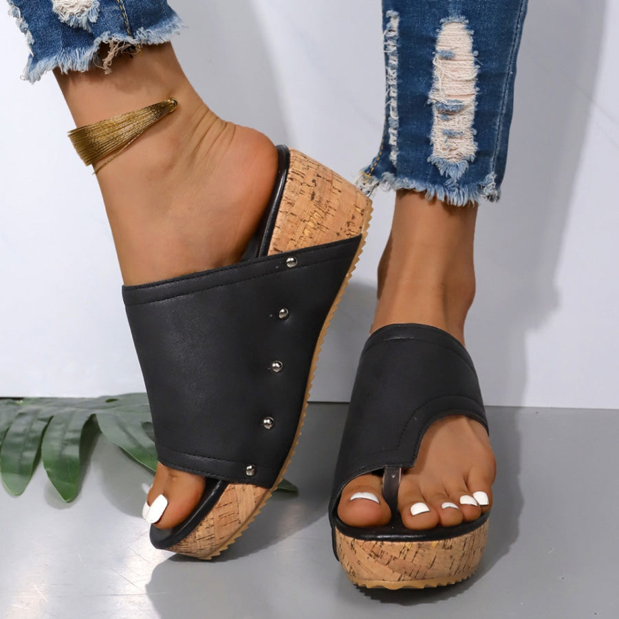 PU Leather Wedge Sandals Black / 36(US5) Apparel and Accessories