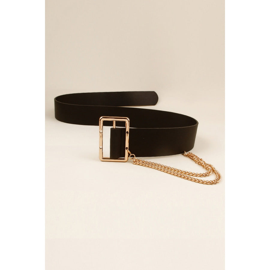 PU Leather Wide Belt with Chain Black / One Size
