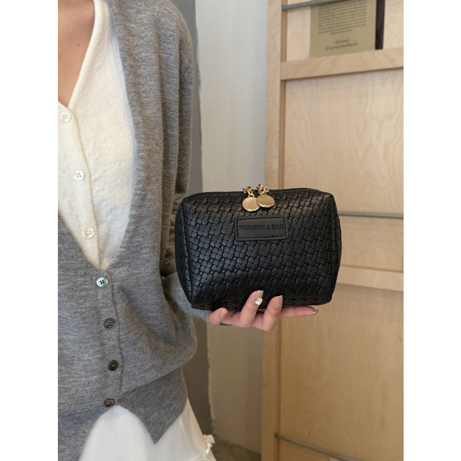 PU Leather Woven Clutch Black / One Size Apparel and Accessories