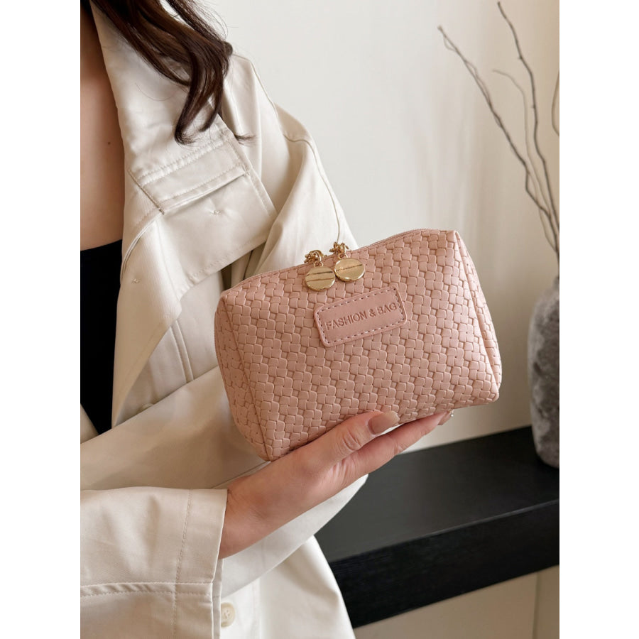 PU Leather Woven Clutch Blush Pink / One Size Apparel and Accessories