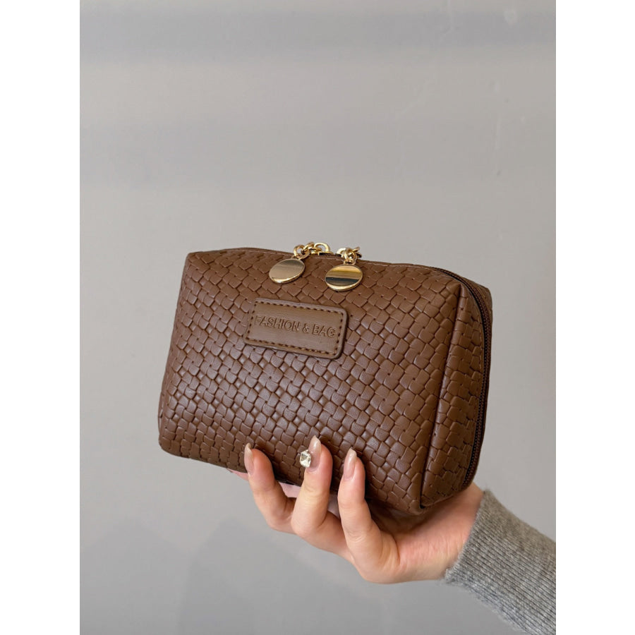 PU Leather Woven Clutch Brown / One Size Apparel and Accessories