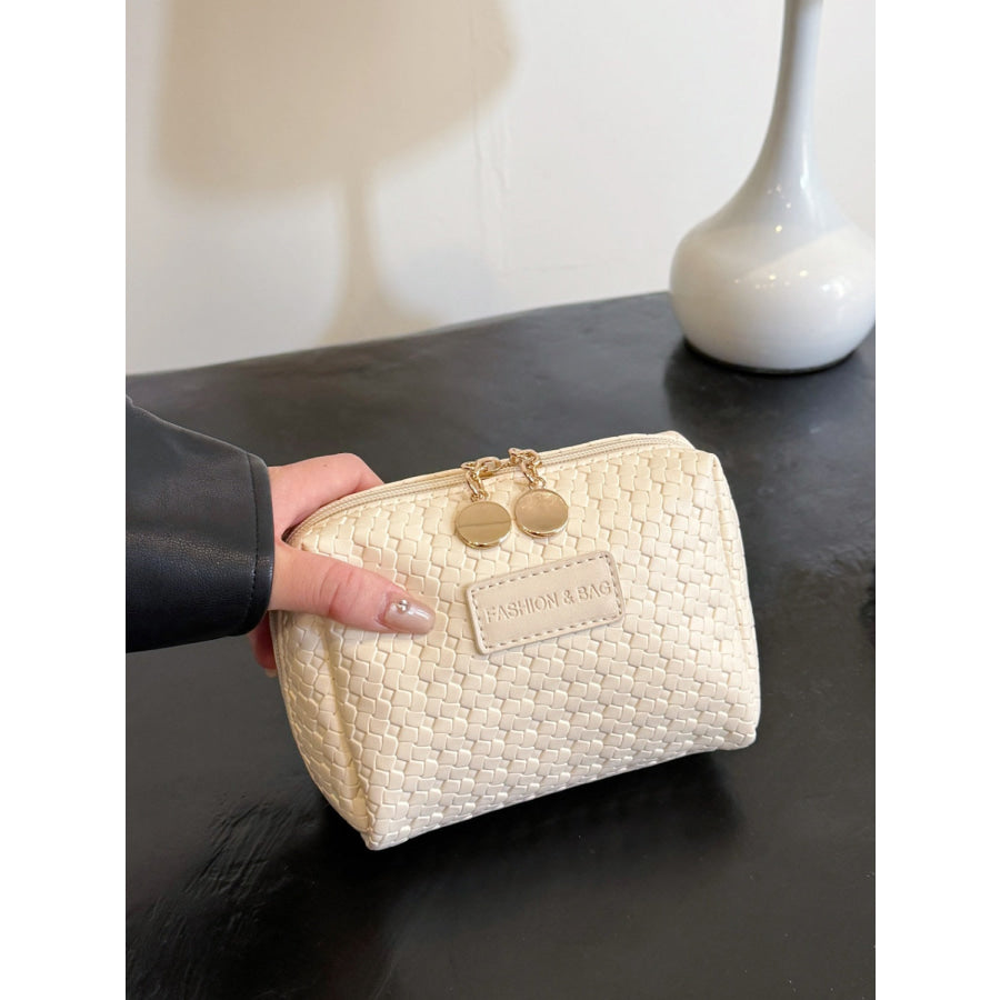 PU Leather Woven Clutch White / One Size Apparel and Accessories