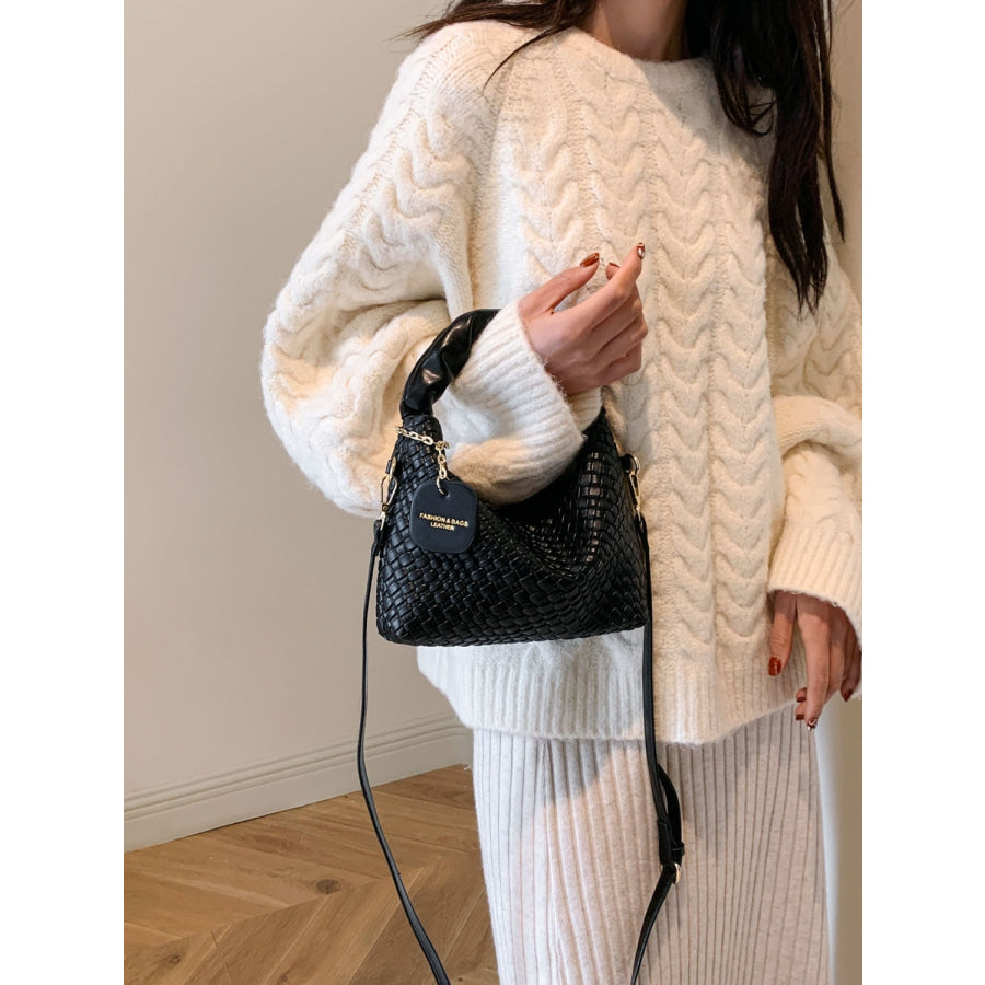 PU Leather Woven Crossbody Bag Apparel and Accessories