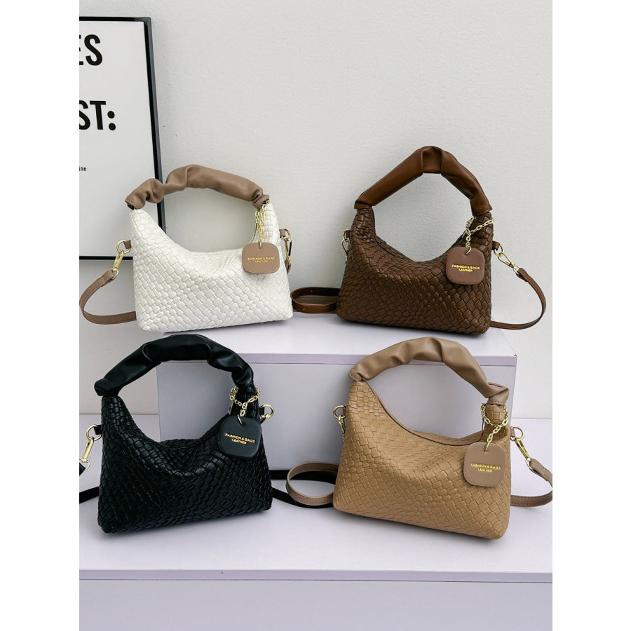 PU Leather Woven Crossbody Bag Apparel and Accessories